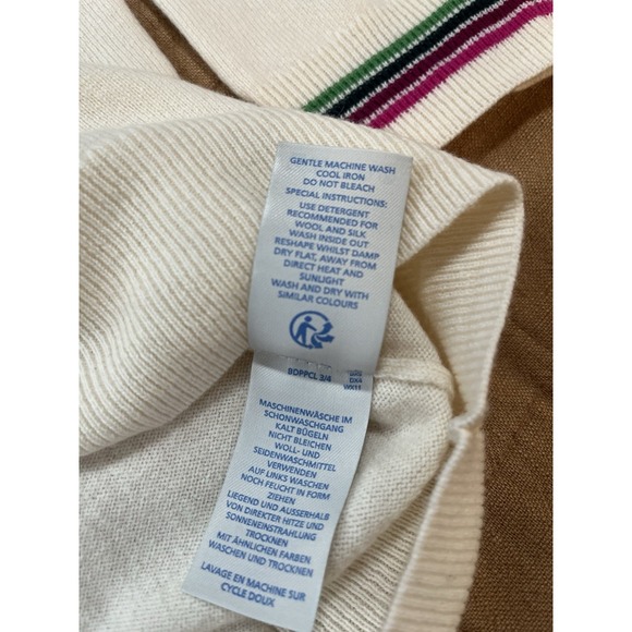 Boden Wool Cashmere Blend Cream V Neck w/Multicolor Stripes Sweater, Size Med - Picture 5 of 7